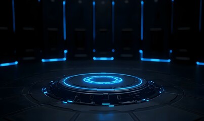 Futuristic Sci-Fi Circular Platform with Blue Neon Lights Effect