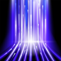 Glowing blue and white vertical light beams flowing across a dark background, creating a futuristic and high-tech effect. Perfect for digital, sci-fi, and abstract backgrounds.Vector illustration