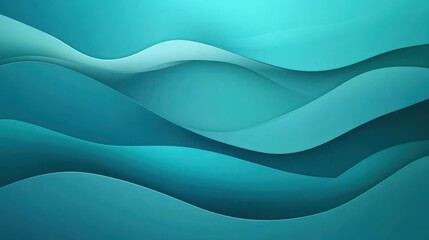 Fototapeta premium Gradient background in deep teal fading to turquoise, with overlapping, dynamic wave-like lines flowing diagonally, soft highlights, subtle watercolor texture, evokes a sense of motion and energy