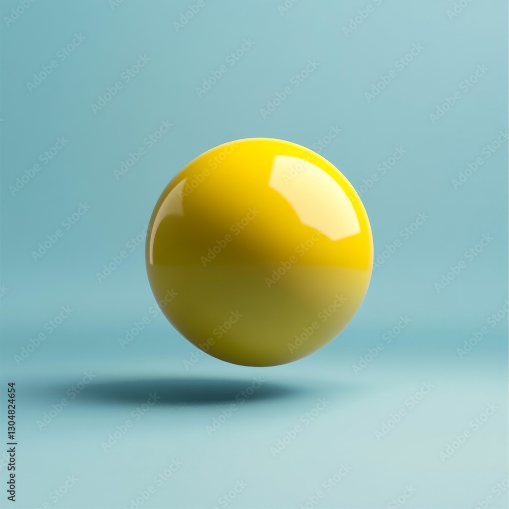 Poster Floating Sphere: A Minimalist Composition of Yellow Orb Against a Serene Blue Gradient Backdrop