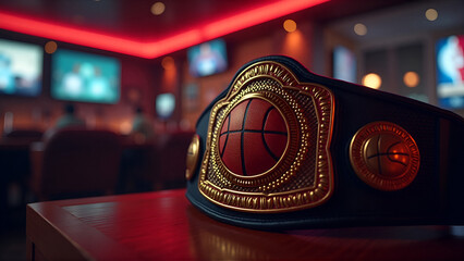 Ornate Basketball Championship Belt in Sports Bar Setting