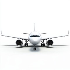 Front View of a Clean White Commercial Airplane on a White Background, Aviation Design