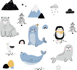 arctic animals baby vector clipart