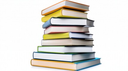 Stack of Colorful Books on White Background