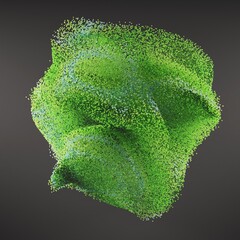 Gradient green abstract background with sphere beads which blew on black background. 3D rendering of tiny plastic balls at the center of black backdrop. Summer vibe, green healthy concept