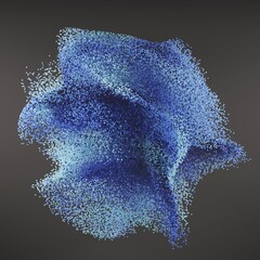Gradient blue abstract background with sphere beads which blew on black background. 3D rendering of tiny blue plastic balls at the center of black backdrop. Cold vibe, fun winter concept