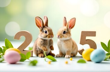 Cute Easter Bunnies Celebrating 2025 with Eggs