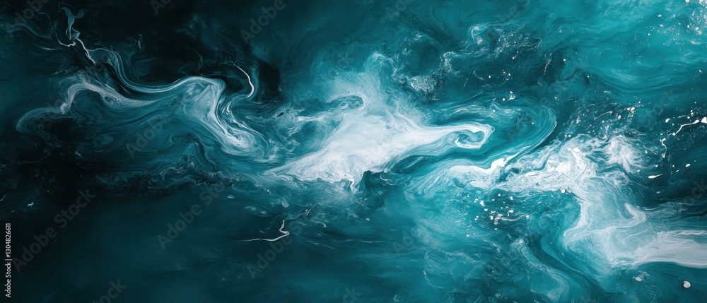 Poster captivating teal and white abstract art with swirling fluid textures creating a dynamic and mesmeriz