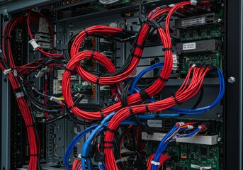 Close-up of complex electrical wires and components.