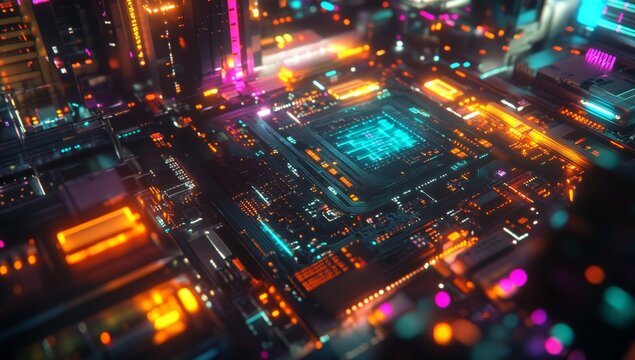 Cyberpunk Circuit Board Close-up