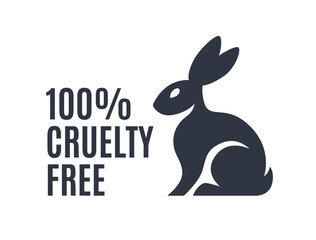 100% Cruelty-Free Icon with Rabbit Symbol. Not Tested on Animals Concept. Vector Illustration.
