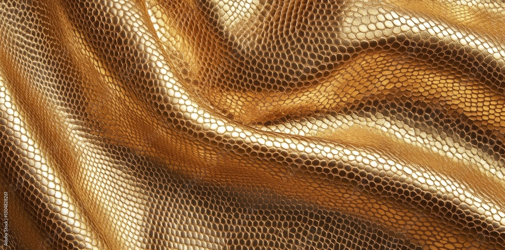 Poster a shimmering golden fabric with a textured pattern, displaying elegant folds and drapes that catch t