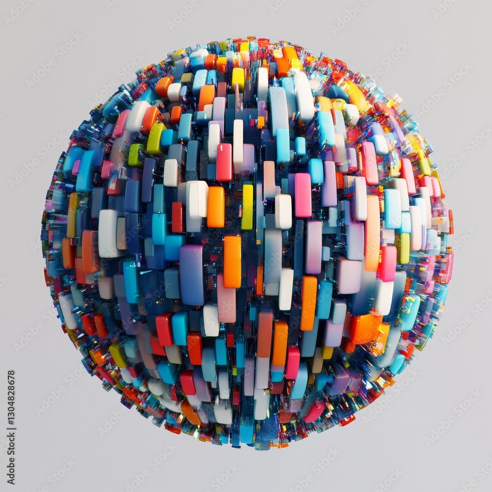 Aufkleber Sphere of Colorful Cuboids: An Abstract Digital Composition with Geometric and Vibrant Elements 
