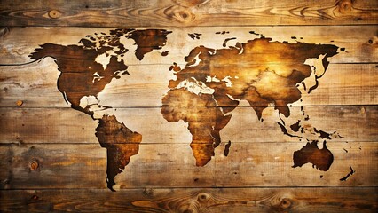 Vintage World Map on Rustic Wooden Table - Aerial Drone Shot