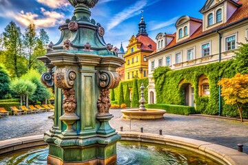 Obraz premium Visegrad Garden Prague Drinking Fountain Architectural Photography - Czech Republic