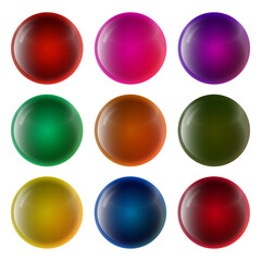 set with nine dark multi-colored volumetric balls in vector format on a white background