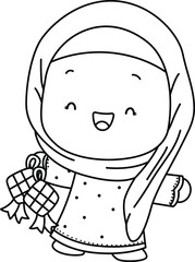 a vector of a Muslim woman in black and white coloring