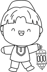 a vector of a Muslim man in black and white coloring