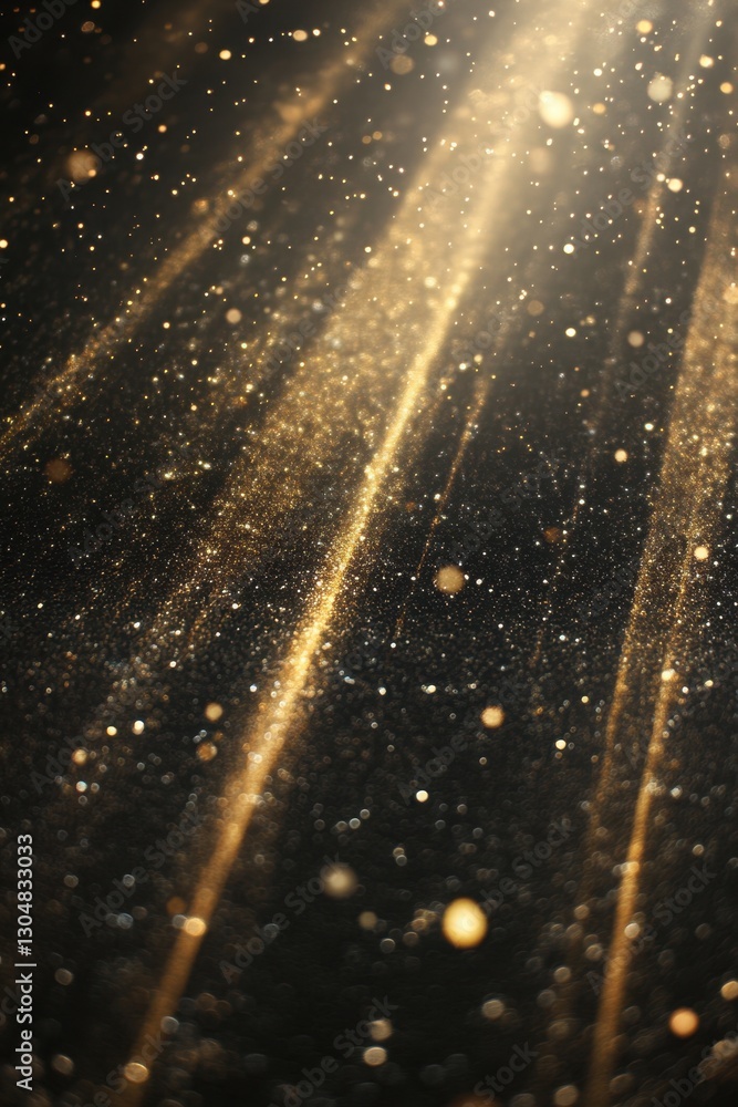 Poster radiant golden light streams across a dark textured surface, creating a shimmering and ethereal atmo