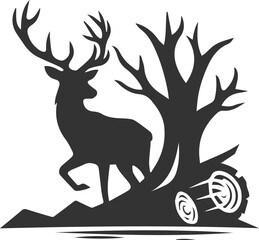 Deer standing beside a fallen tree animal silhouette vector