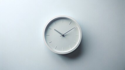 White Clock on White Wall, 5:00 AM/PM - Minimalist Aerial View Stock Photo