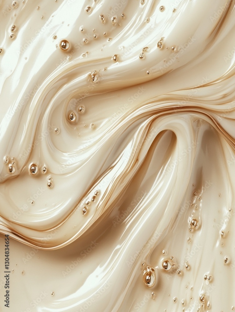 Poster abstract creamy texture with golden spheres creating a luxurious and elegant visual effect for desig