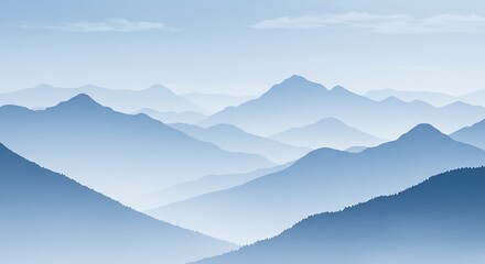 Fototapeta premium A refined watercolor illustration of mountains with snowy crests and misty valleys, generating a serene and tranquil landscape 