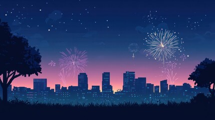 Night City Fireworks: A Serene Celebration