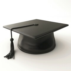 A classic black graduation cap featuring a square top and a tassel, symbolizing academic achievement.