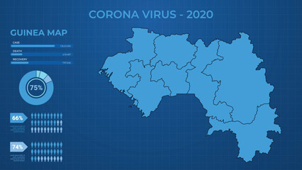 Corona Virus Case, Death & Recovery Infographic Map of Guinea. Male & Female Report of Corona Virus in Guinea. Health Map Vector Illustration