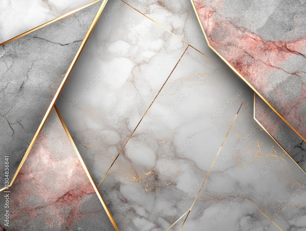Poster elegant marble texture with geometric gold accents creating a sophisticated and luxurious background