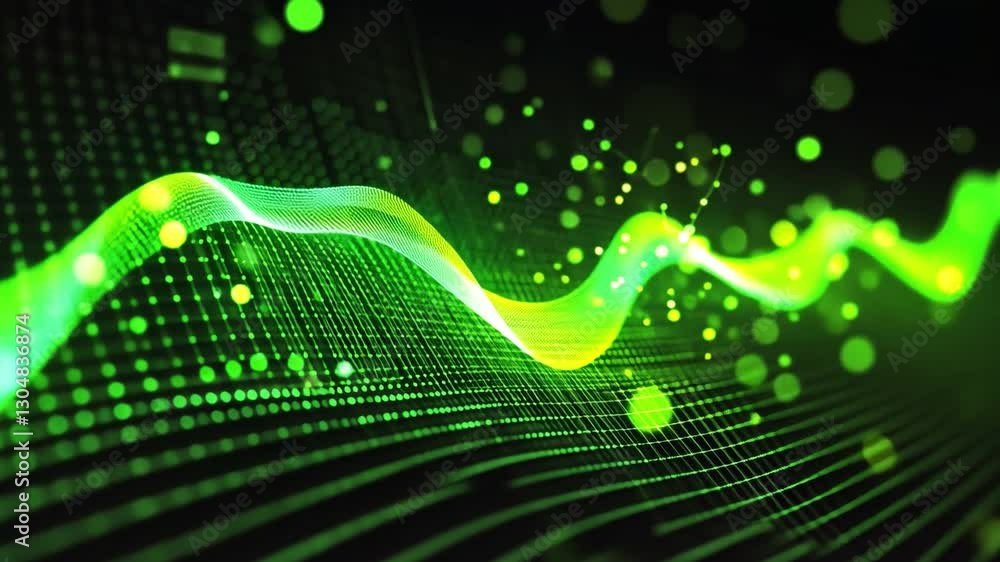 Poster abstract green wave: an abstract, futuristic composition featuring a vibrant green wave, shimmering 