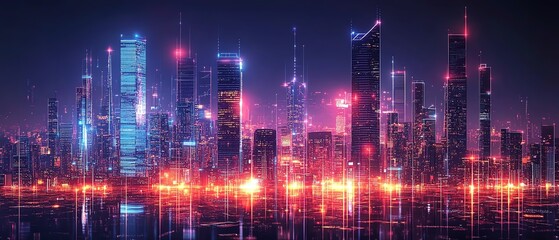 Smart futuristic city grid with energy monitoring, connected buildings and vehicles, eco urban planning, showcasing sustainability, data flow, and efficient infrastructure