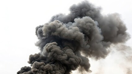 Dark Smoke Plume on White Background
