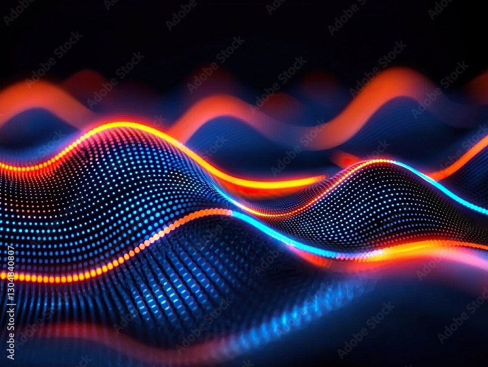 Poster dynamic light waves visualizing audio frequencies abstract art digital art dark background vibrant c