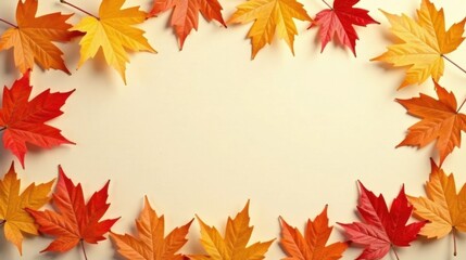 Autumnal foliage arranged in a border design on a light background, ideal for seasonal greetings and festive celebrations.