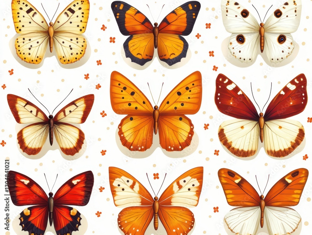 Poster charming array of colorful butterflies on white background capturing vibrant wings delicate patterns