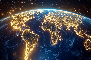 Obraz premium Earth lights glow from space, stars shine behind