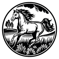 Fototapeta premium a-bright-golden-horse-galloping-in-an-emerald-gree