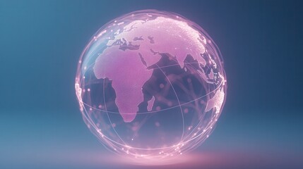 Glowing Pink and Purple Digital Globe on Teal Background