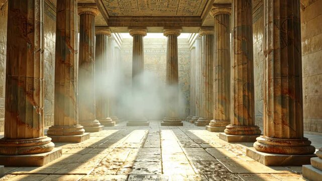 Grandiose hall of a Roman royal palace with towering pillars 4K