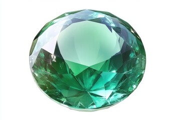 Fototapeta premium Brilliant Green Gemstone with Faceted Surface and Reflective Properties on White Background