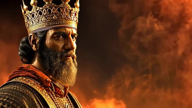 A king of a big empire in an fire and smoky environment background 4K