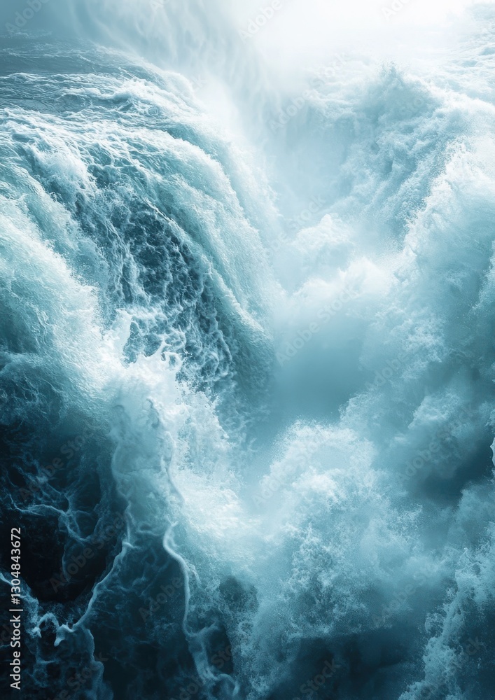 Poster captivating turbulent ocean waves creating dynamic patterns of energy and movement in a serene aquat