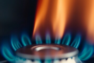 Flames dance on a gas burner in the kitchen. Generative AI