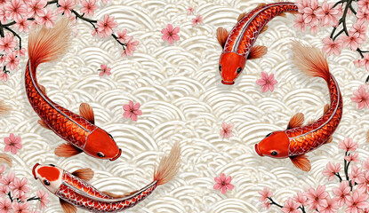 Obraz premium Japanese Style Koi Fish Wallpaper