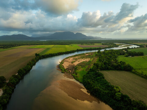 Farmland & the Herbert River looking towards Hinchinbrook Island