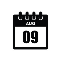 calender icon, 09 august icon with white background