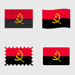 Angola national flag in four different styles.
