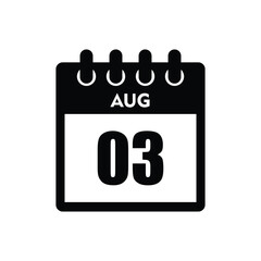 calender icon, 03 august icon with white background